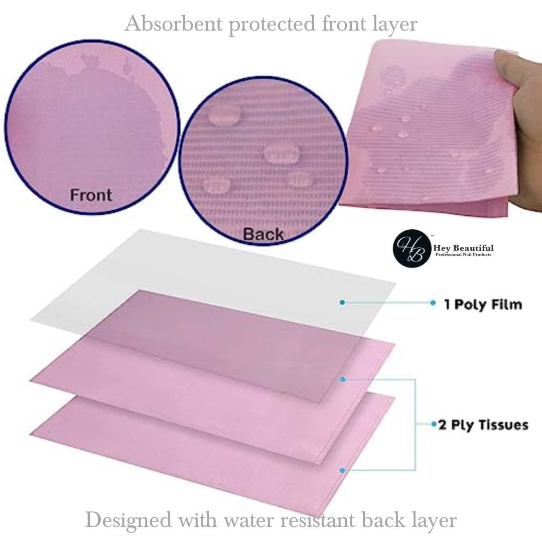 Pink Nail Table Cover | Disposable Dental Bibs - Hey Beautiful Nail Supplies