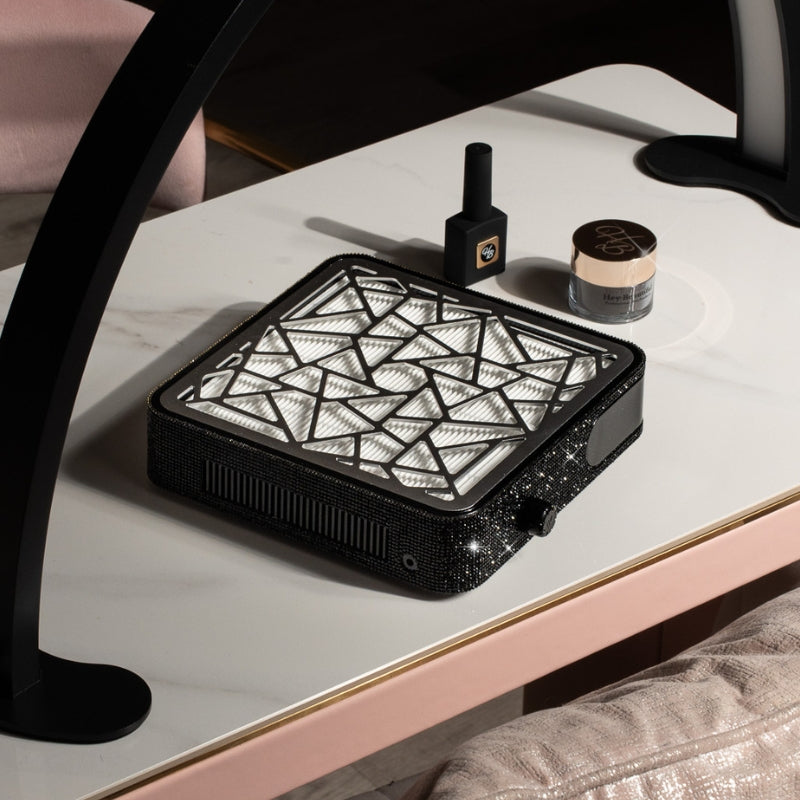 Luxury black nail dust collector with geometric filter design 1