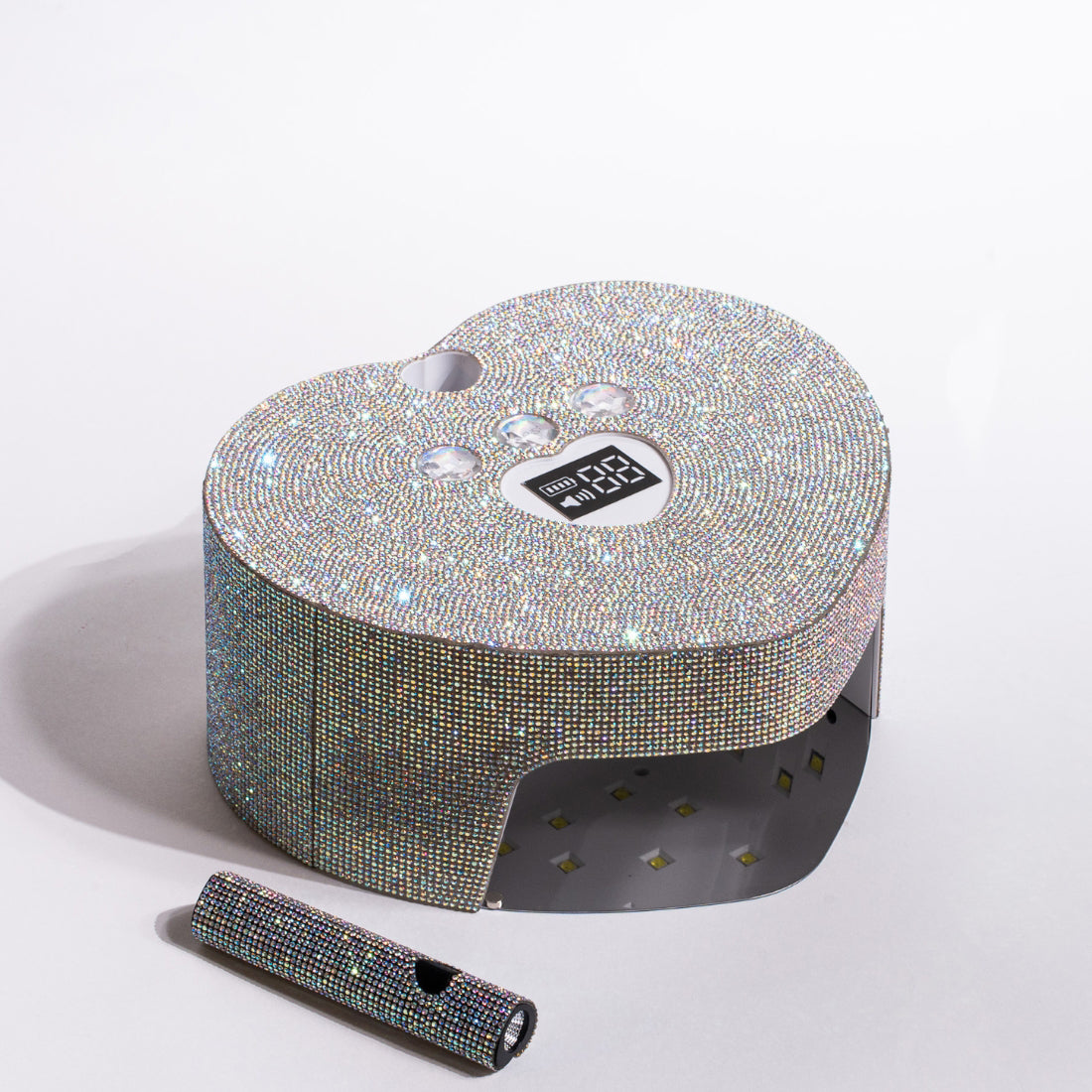 Underside view of nail lamp showing LED light placement and mirror reflection
