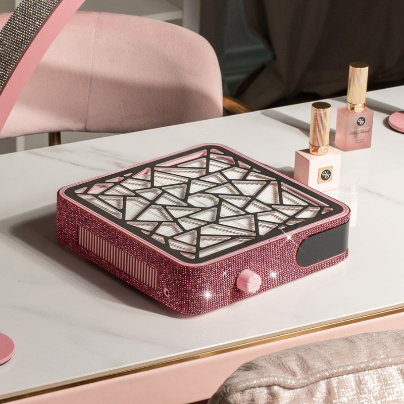 Pink, AB, and Black nail duster options displayed on workstation