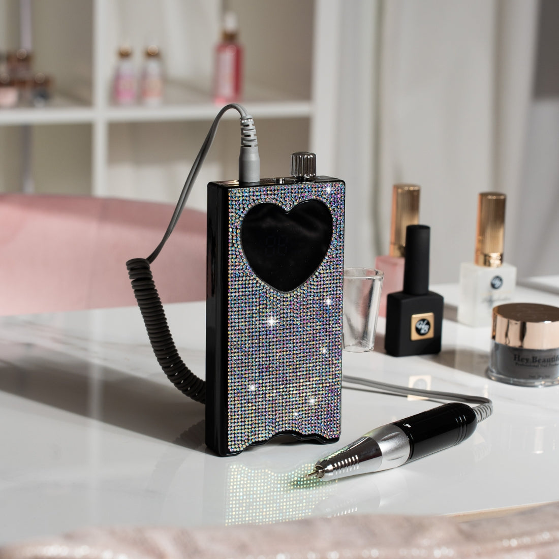 Portable rhinestone nail drill with digital speed control for pro nail techs
